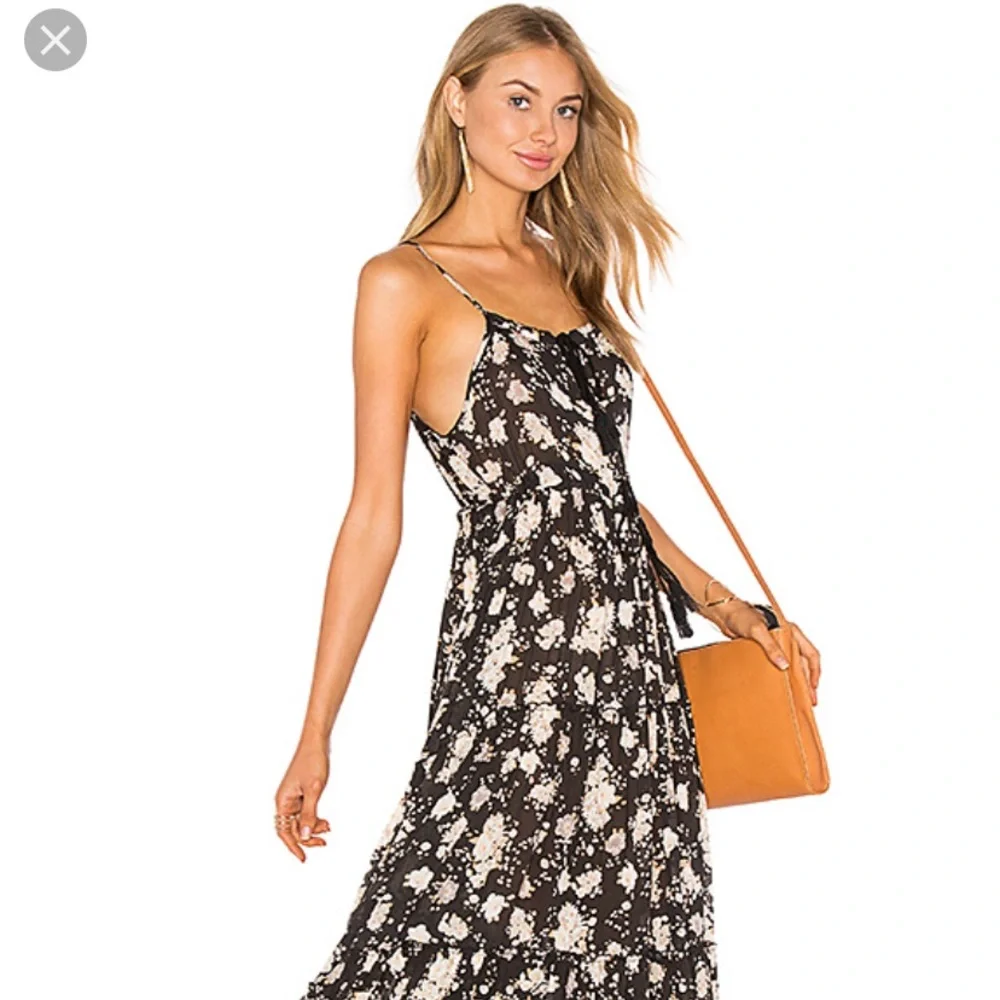 Spell Black Floral Tiered Maxi Dress with Cream Blooms - Picture 4 of 8